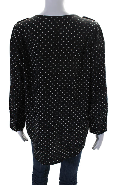 Joie Womens Long Sleeve V-neck Button Polka Dot Blouse Top Black Size S