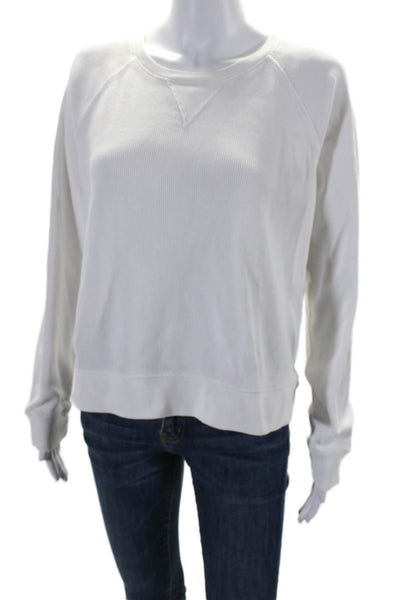 Leallo Womens Knit Scoop Neck Pullover Basic Long Sleeve Top White Size M