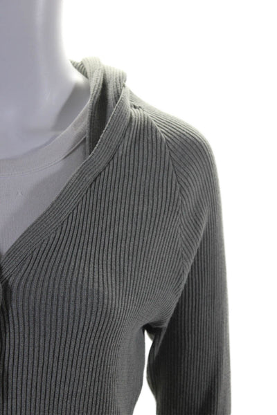 Monrow Womens Cotton Knit Ribbed Long Sleeve Hood Cardigan Sweater Gray Size S