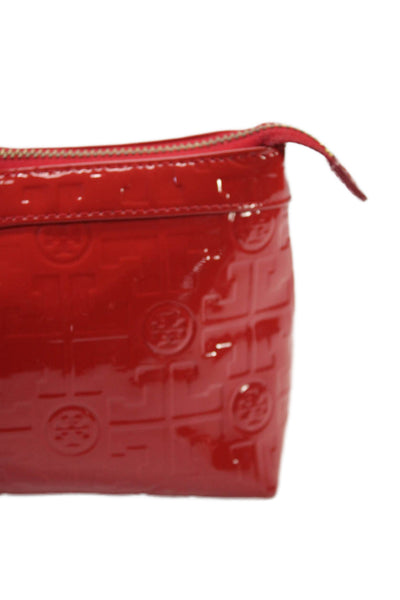 Tory Burch Patent Leather Monogram Print Top Zip Small Clutch Handbag Cherry Red