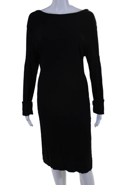 Raquel Allegra Womens Black Scoop Neck Long Sleeve Shift Dress Size 1