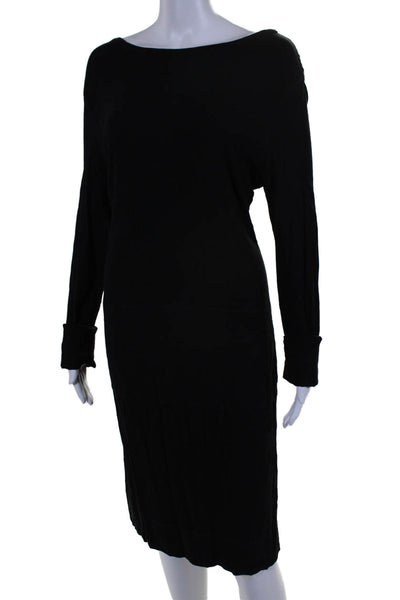 Raquel Allegra Womens Black Scoop Neck Long Sleeve Shift Dress Size 1