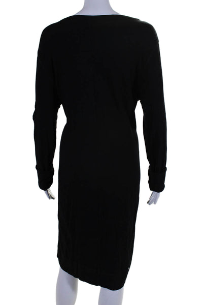 Raquel Allegra Womens Black Scoop Neck Long Sleeve Shift Dress Size 1