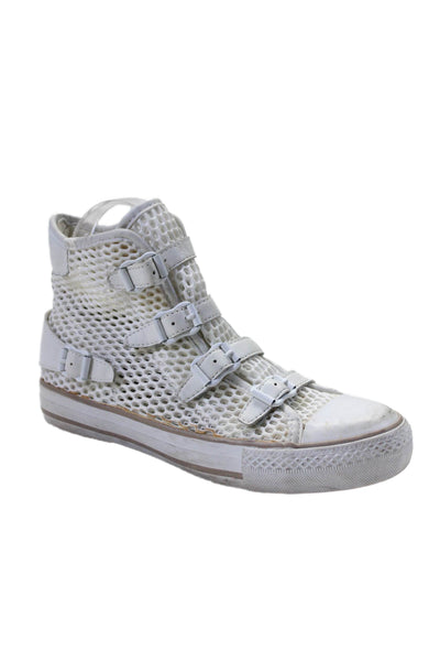 Ash Womens Buckle Zip Closure Netted High Top Fashion Sneakers White Size EUR 37