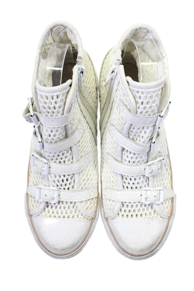 Ash Womens Buckle Zip Closure Netted High Top Fashion Sneakers White Size EUR 37