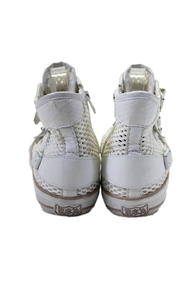 Ash Womens Buckle Zip Closure Netted High Top Fashion Sneakers White Size EUR 37