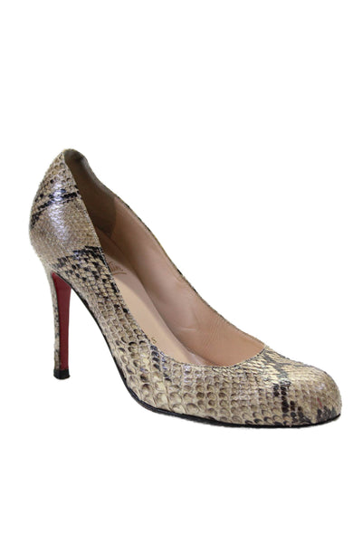 Christian Louboutin Womens Snakeskin Round Toe Pumps Brown Size 5.5