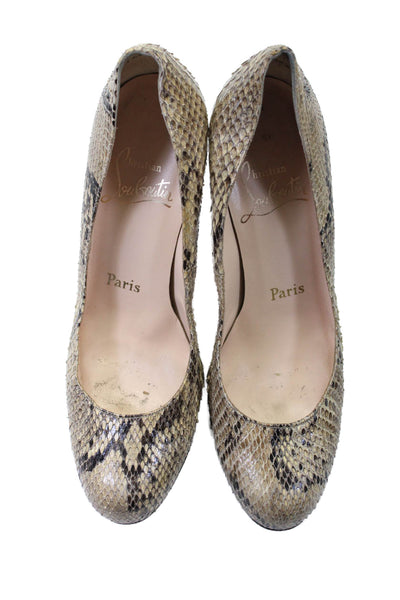 Christian Louboutin Womens Snakeskin Round Toe Pumps Brown Size 5.5