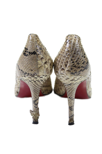 Christian Louboutin Womens Snakeskin Round Toe Pumps Brown Size 5.5