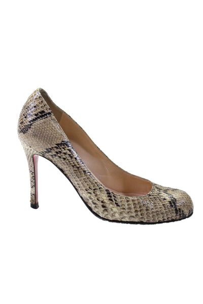 Christian Louboutin Womens Snakeskin Round Toe Pumps Brown Size 5.5