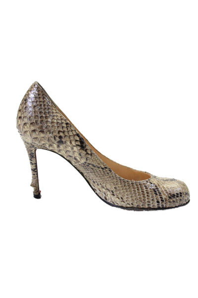 Christian Louboutin Womens Snakeskin Round Toe Pumps Brown Size 5.5