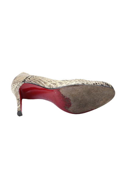 Christian Louboutin Womens Snakeskin Round Toe Pumps Brown Size 5.5