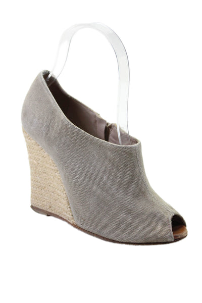 Christian Louboutin Womens Peep Toe Espadrille Wedges Gray Beige Size 5