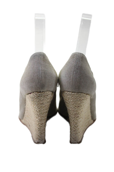 Christian Louboutin Womens Peep Toe Espadrille Wedges Gray Beige Size 5