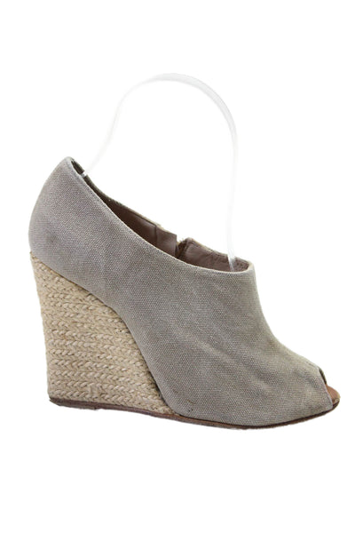 Christian Louboutin Womens Peep Toe Espadrille Wedges Gray Beige Size 5