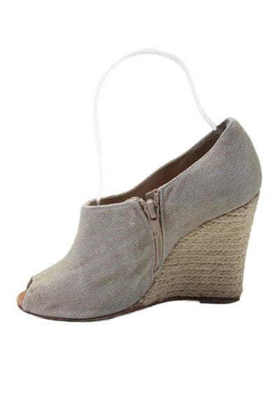 Christian Louboutin Womens Peep Toe Espadrille Wedges Gray Beige Size 5