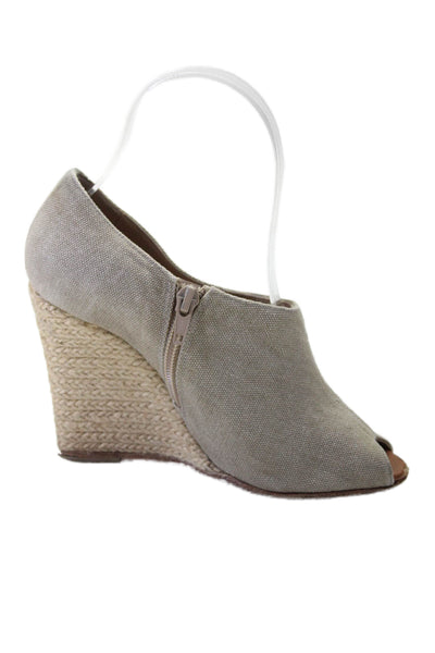 Christian Louboutin Womens Peep Toe Espadrille Wedges Gray Beige Size 5