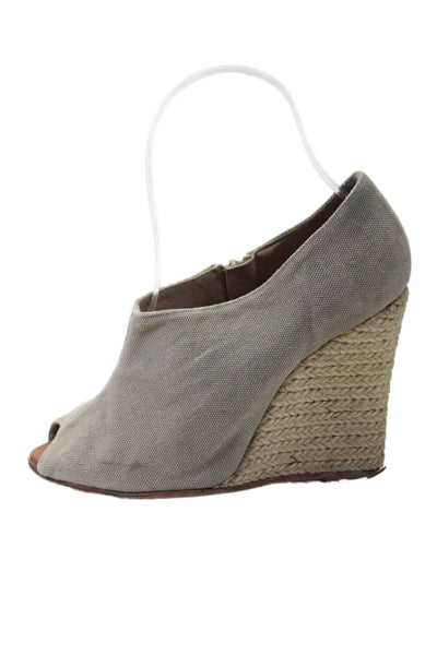 Christian Louboutin Womens Peep Toe Espadrille Wedges Gray Beige Size 5