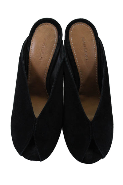 Isabel Marant Womens Suede Peep Toe V Cut Mules Black Size 6