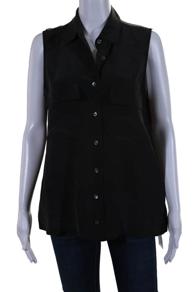 Equipment Femme Women's Collared Sleeveless Button Down Silk Shirt Black Size S