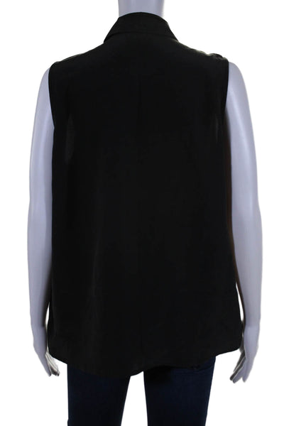 Equipment Femme Women's Collared Sleeveless Button Down Silk Shirt Black Size S