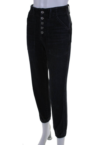 Veronica Beard Women's Button Fly Tapered Leg Denim Pants Black Size 24