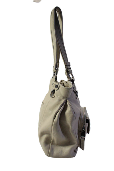 Makowsky Womens Front Pocket Double Handle Handbag Leather Beige Medium