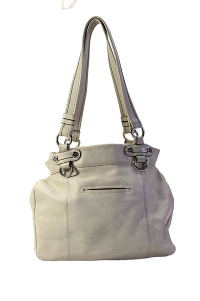 Makowsky Womens Front Pocket Double Handle Handbag Leather Beige Medium