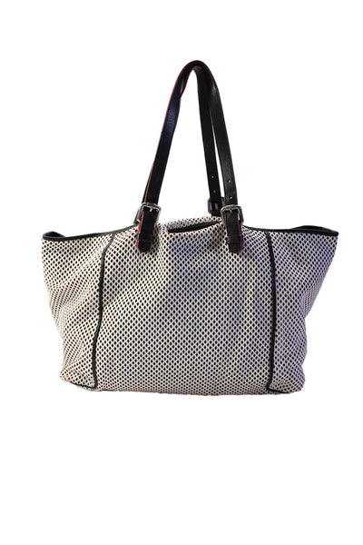 Gerard Darel Womens Leather Net Mesh Textured Snap Buttoned Tote Handbag White