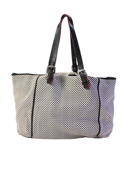 Gerard Darel Womens Leather Net Mesh Textured Snap Buttoned Tote Handbag White