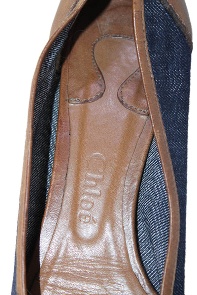 Chloe Womens Leather + Denim Round Toe Ballerina Flats Brown Size 8.5