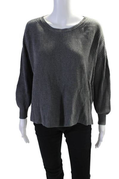 525 America Womens Cotton Ribbed Knit Textured Long Sleeve Sweater Gray Size XS