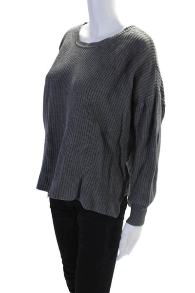 525 America Womens Cotton Ribbed Knit Textured Long Sleeve Sweater Gray Size XS