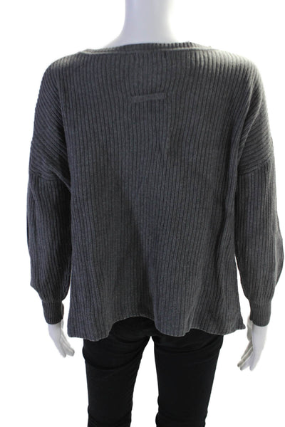 525 America Womens Cotton Ribbed Knit Textured Long Sleeve Sweater Gray Size XS