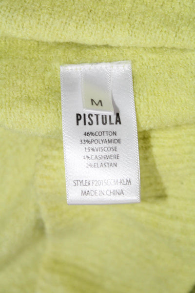 Pistola Womens Cotton Textured Ribbed Trimmed Long Sleeve Sweater Green Size M