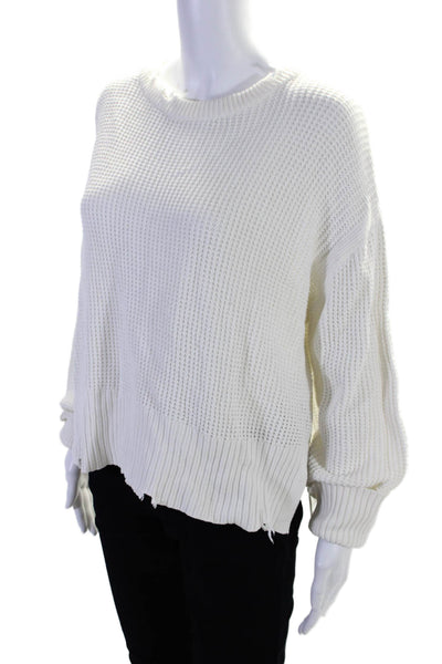 Pistola Womens Cotton Ribbed Distress Trimmed Long Sleeve Sweater White Size M