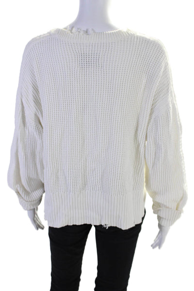 Pistola Womens Cotton Ribbed Distress Trimmed Long Sleeve Sweater White Size M