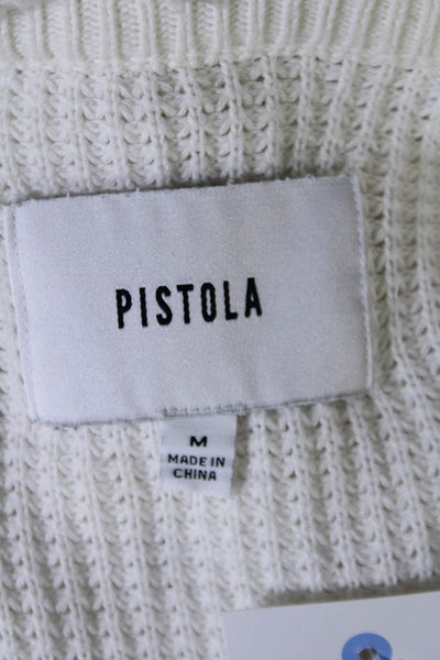 Pistola Womens Cotton Ribbed Distress Trimmed Long Sleeve Sweater White Size M