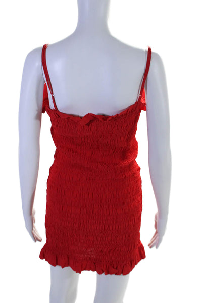 Lovers + Friends Womens Smocked Textured V-Neck Pullover Mini Dress Red Size M