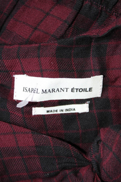 Isabel Marant Etoile Womens Cotton Ruched 3/4 Sleeve Plaid Blouse Red Size 34