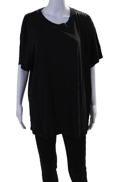 Designer Womens Round Neck Short Sleeve Casual Pullover T-Shirt Black Size L