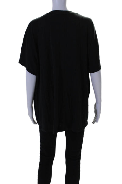 Designer Womens Round Neck Short Sleeve Casual Pullover T-Shirt Black Size L