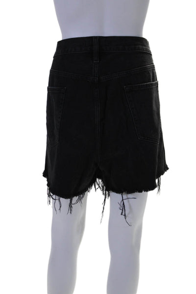 Frame Womens Cotton Le Simone Denim Distress Hem Button Shorts Black Size EUR 34