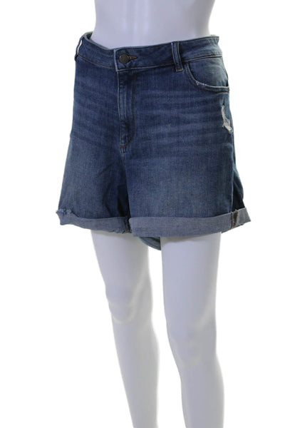 DL1961 Womens Cotton Distress Buttoned Cuff Hem Denim Shorts Blue Size EUR 33