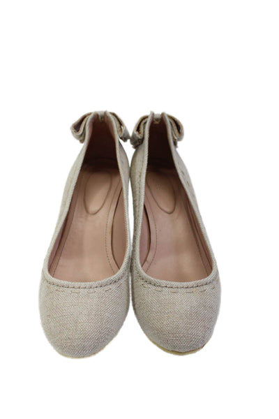 See by Chloe Womens Bow Detail Round Toe Slip On Wedge Heels Beige Size 7.5