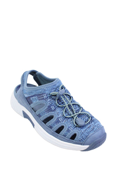 Orthofeet Womens Cut Out Knit Ankle Strap Walking Sneakers Blue White Size 7.5