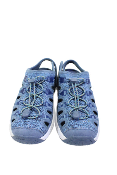 Orthofeet Womens Cut Out Knit Ankle Strap Walking Sneakers Blue White Size 7.5