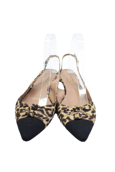 Aquazzura Womens Brown Leopard Print Cap Toe Flat Slingbacks Shoes Size 7