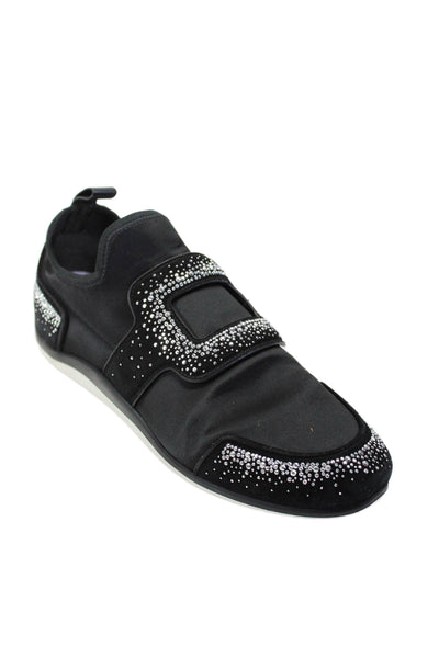 Roger Vivier Womens Black Bedazzled Detail Slip On Sneakers Shoes Size 5