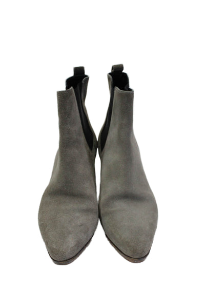 Saint Laurent Womens Gray Suede Block Heels Ankle Boots Shoes Size 10